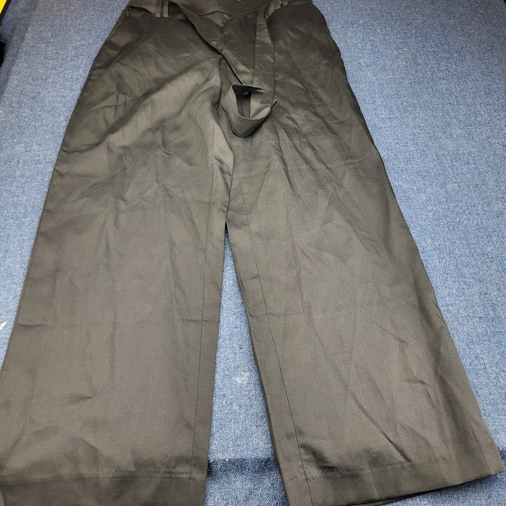 Talbots Tencel Linen Wide Leg Pants Black Tie Waist High Rise NWT Medium